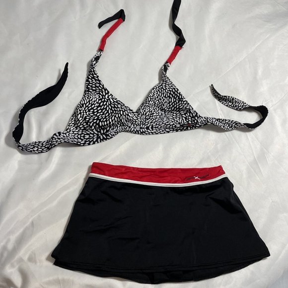 ZEROXPOSUR  Bikini Skirt Swimsuit Woman’s Size 10 Tie Padded Reversible Black - Picture 4 of 12